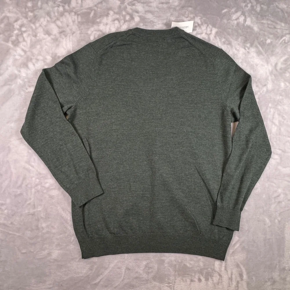Banana Republic Mens Extra Fine Merino Wool V-Neck Sweater XL Dark Green NEW